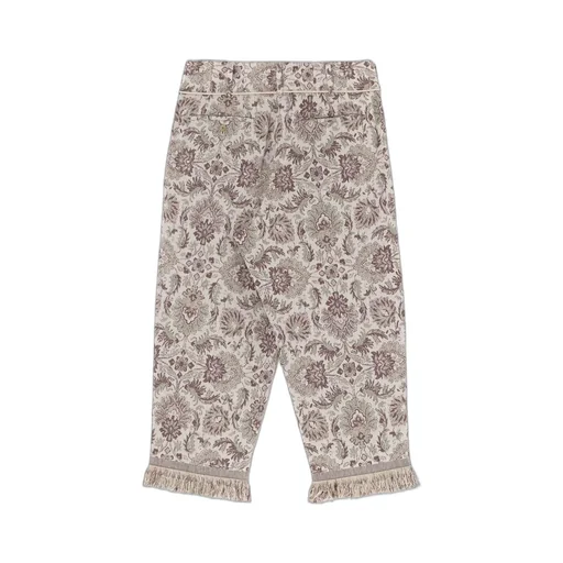 Gobelin-Style Jacquard 2-Tuck Tapered Pants With Fringe Hem Design
