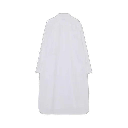 Cotton Broad Cloth Stand Collar Long Shirt With Rounded Hem