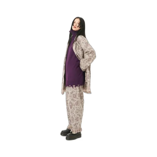 Gobelin-Style Jacquard 2-Tuck Tapered Pants With Fringe Hem Design