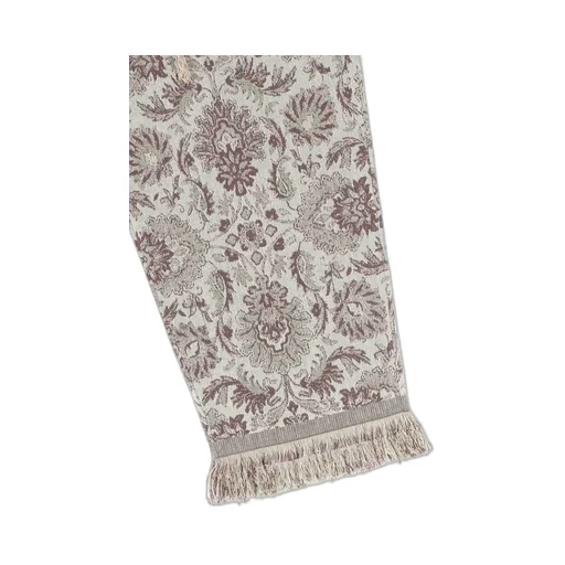 Gobelin-Style Jacquard 2-Tuck Tapered Pants With Fringe Hem Design