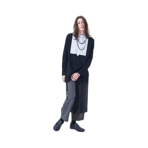 40/2 Cotton Jersey + Striped Fabric Chest Pin Tucked Shirt