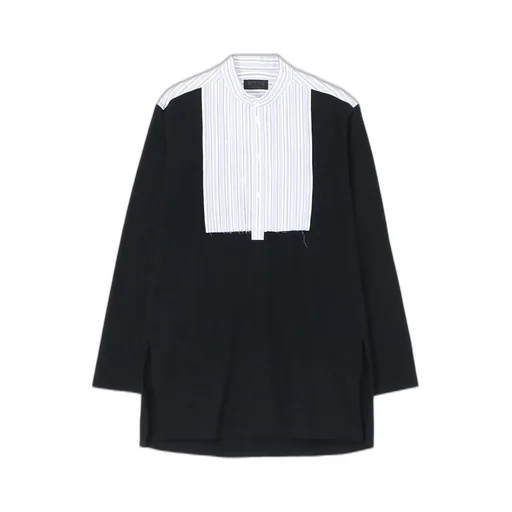 40/2 Cotton Jersey + Striped Fabric Chest Pin Tucked Shirt