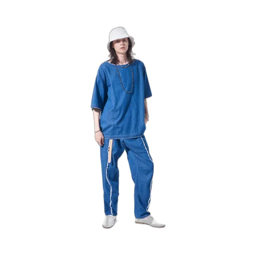 8Oz Denim Pants With Ripped Line Detail