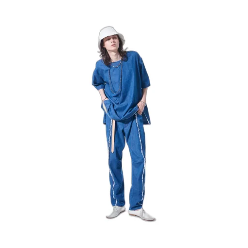 8Oz Denim Pants With Ripped Line Detail