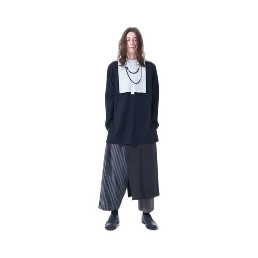 40/2 Cotton Jersey + Striped Fabric Chest Pin Tucked Shirt