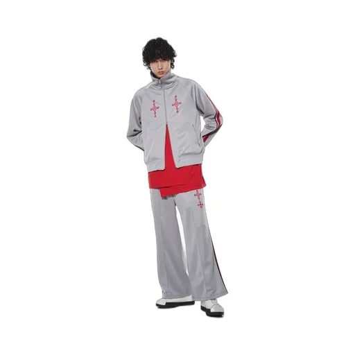 Pe/Smooth Jersey Geometric Pattern Embroidery Side Tape Line Flare Pants