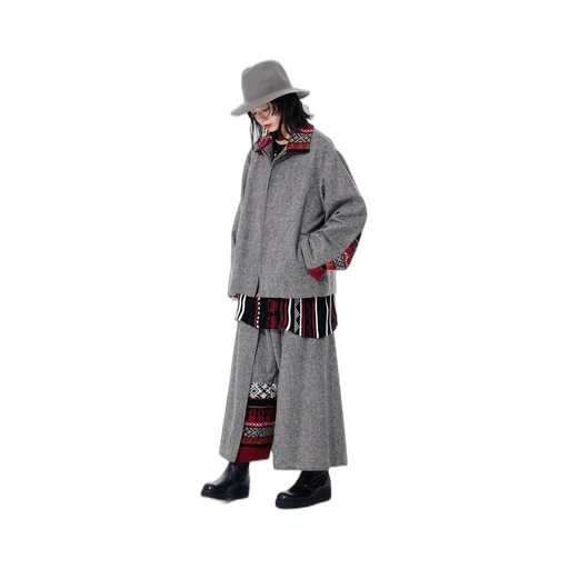 Etermine Nep Tweed + Nordic Pattern Knit Wrap Pants