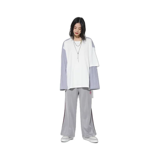 Pe/Smooth Jersey Geometric Pattern Embroidery Side Tape Line Flare Pants