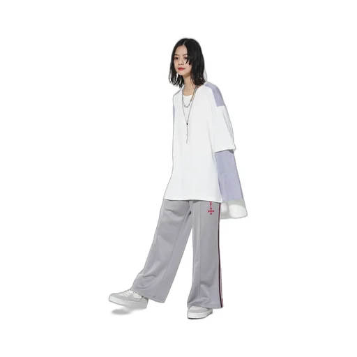 Pe/Smooth Jersey Geometric Pattern Embroidery Side Tape Line Flare Pants