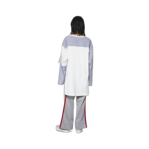 Pe/Smooth Jersey Geometric Pattern Embroidery Side Tape Line Flare Pants