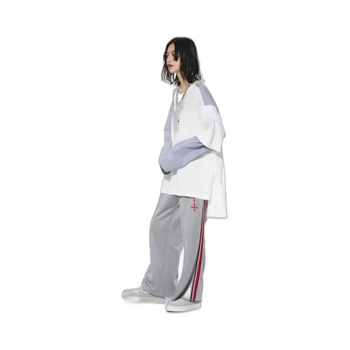 Pe/Smooth Jersey Geometric Pattern Embroidery Side Tape Line Flare Pants