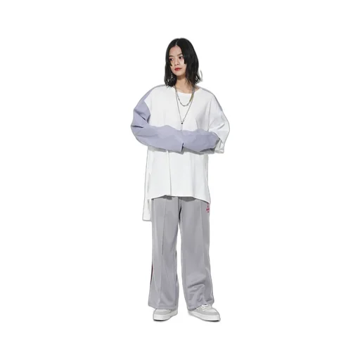 Pe/Smooth Jersey Geometric Pattern Embroidery Side Tape Line Flare Pants