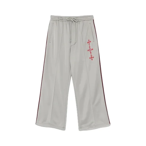 Pe/Smooth Jersey Geometric Pattern Embroidery Side Tape Line Flare Pants
