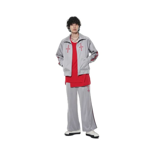 Pe/Smooth Jersey Geometric Pattern Embroidery Side Tape Line Flare Pants