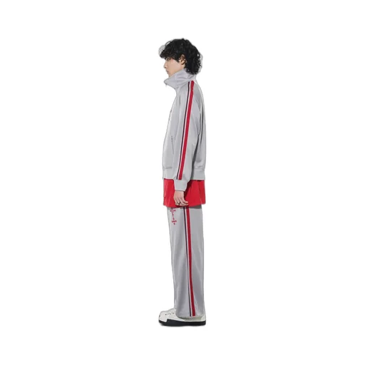 Pe/Smooth Jersey Geometric Pattern Embroidery Side Tape Line Flare Pants