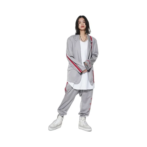 Pe/Smooth Jersey Geometric Pattern Embroidery Side Tape Line Sarouel Rib Pants
