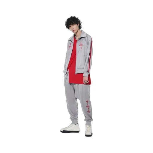 Pe/Smooth Jersey Geometric Pattern Embroidery Side Tape Line Sarouel Rib Pants