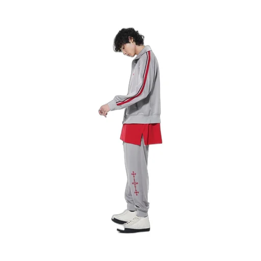 Pe/Smooth Jersey Geometric Pattern Embroidery Side Tape Line Sarouel Rib Pants