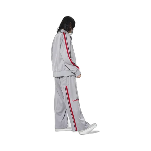 Pe/Smooth Jersey Geometric Pattern Embroidery Tape Line Waist Drawstring Wide Pants