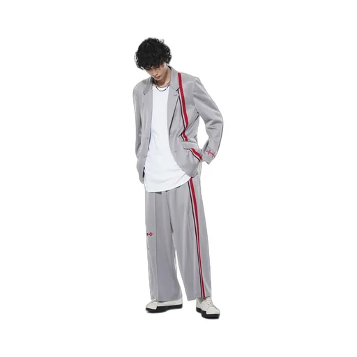 Pe/Smooth Jersey Geometric Pattern Embroidery Tape Line Waist Drawstring Wide Pants
