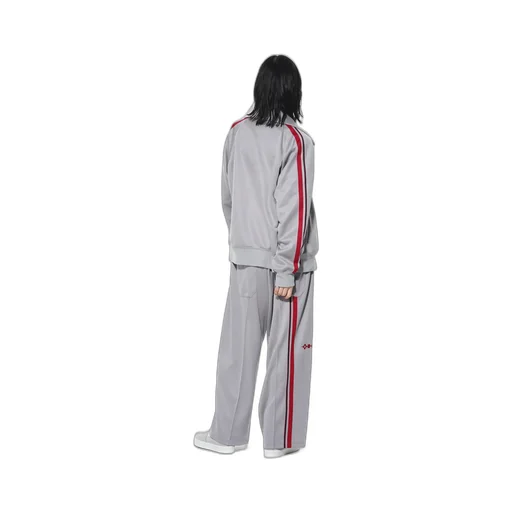 Pe/Smooth Jersey Geometric Pattern Embroidery Tape Line Waist Drawstring Wide Pants