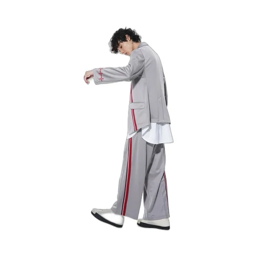 Pe/Smooth Jersey Geometric Pattern Embroidery Tape Line Waist Drawstring Wide Pants