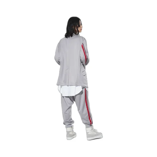 Pe/Smooth Jersey Geometric Pattern Embroidery Side Tape Line Sarouel Rib Pants
