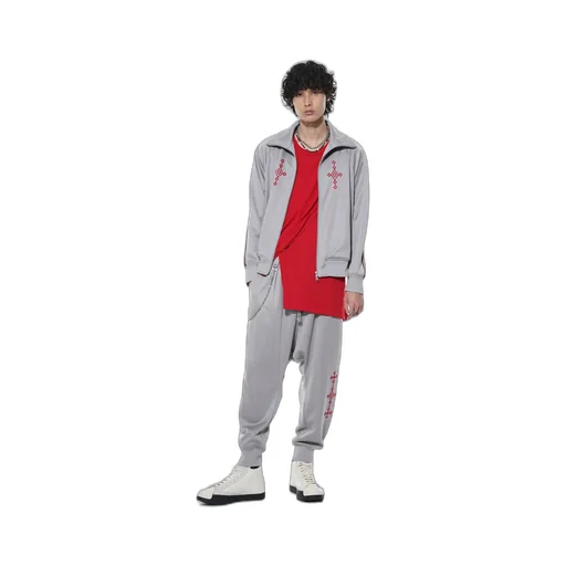 Pe/Smooth Jersey Geometric Pattern Embroidery Side Tape Line Sarouel Rib Pants