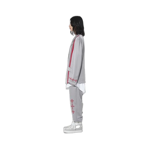Pe/Smooth Jersey Geometric Pattern Embroidery Side Tape Line Sarouel Rib Pants