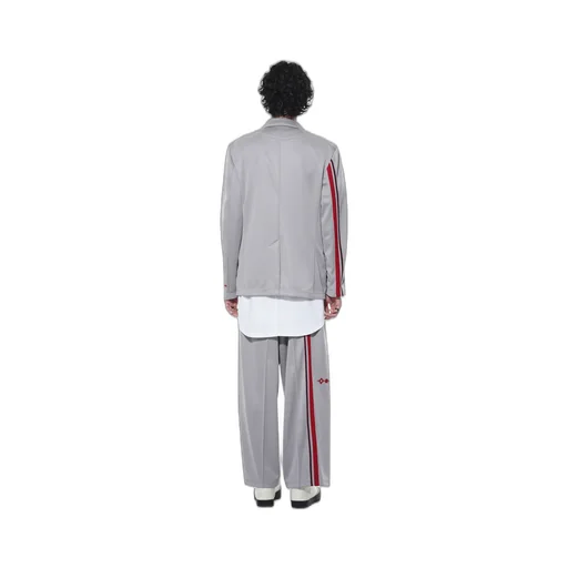 Pe/Smooth Jersey Geometric Pattern Embroidery Tape Line Waist Drawstring Wide Pants