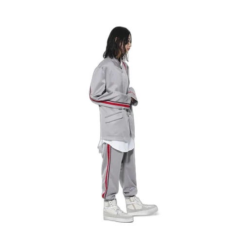 Pe/Smooth Jersey Geometric Pattern Embroidery Side Tape Line Sarouel Rib Pants