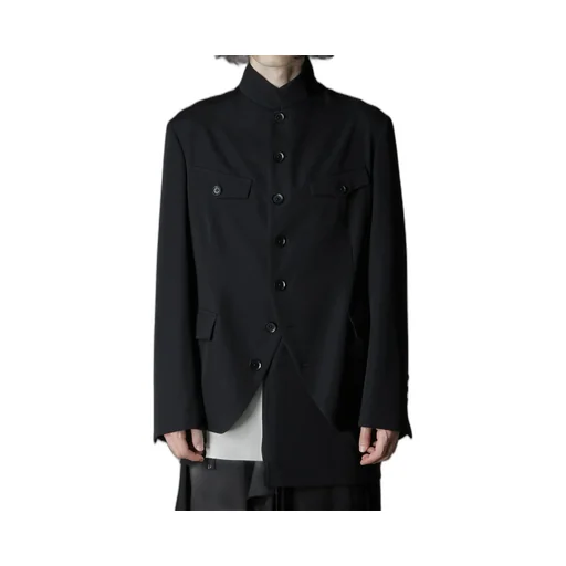 Wool Gabardine Stand Collar Jacket
