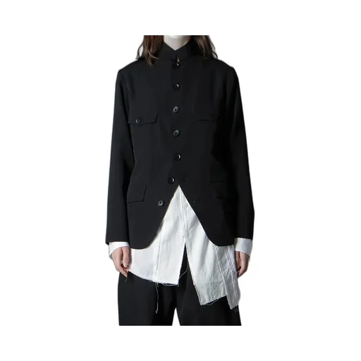 Wool Gabardine Stand Collar Jacket