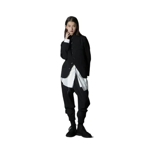 Wool Gabardine Stand Collar Jacket