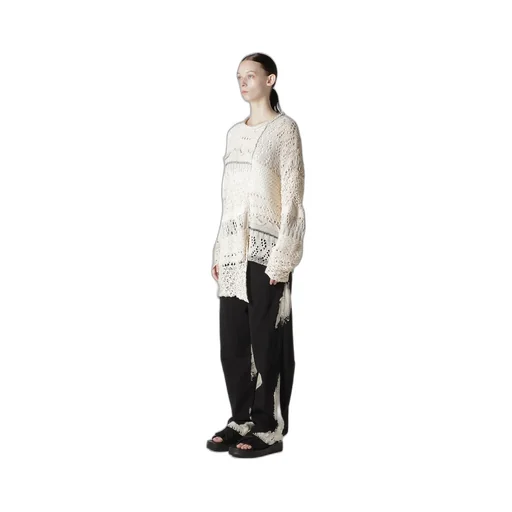 Mixed-Material Long-Sleeve Pullover