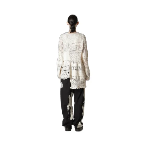 Mixed-Material Long-Sleeve Pullover