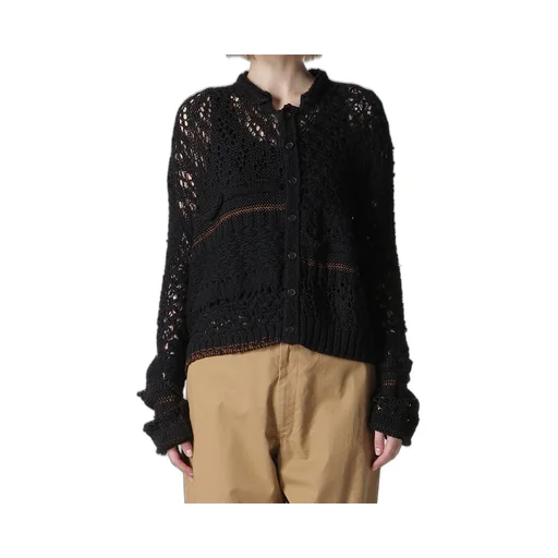 Mixed-Material Cropped Cardigan