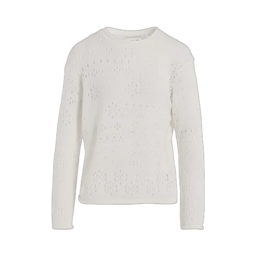 Patchwork Lace Curled Collar Round Neck Pullover