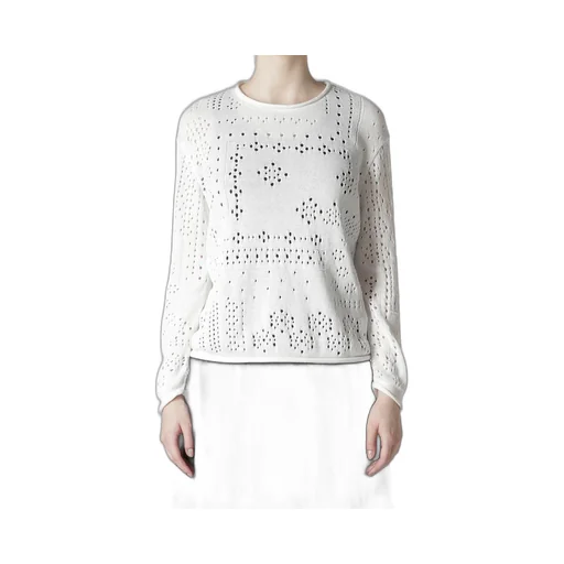 Patchwork Lace Curled Collar Round Neck Pullover