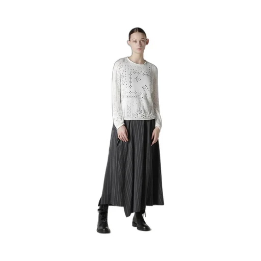 Patchwork Lace Curled Collar Round Neck Pullover