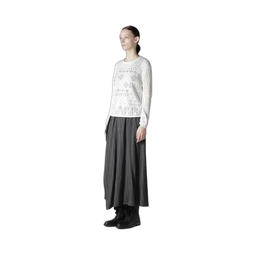 Patchwork Lace Curled Collar Round Neck Pullover