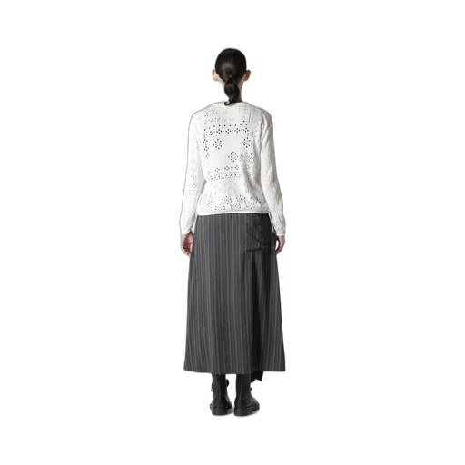 Patchwork Lace Curled Collar Round Neck Pullover