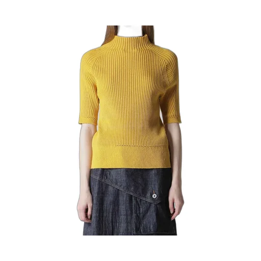 Rib Eyelet Half-Sleeve Knit