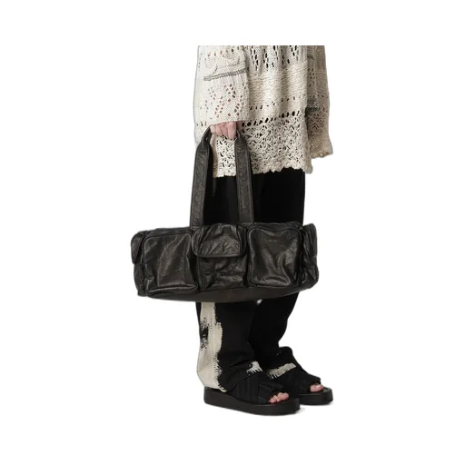 Twisted Soft Leather Pocket Boston Bag