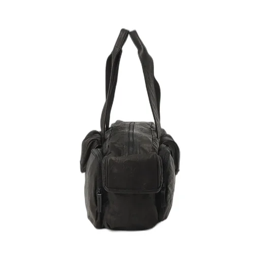 Twisted Soft Leather Pocket Boston Bag