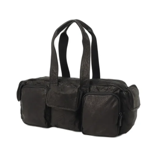 Twisted Soft Leather Pocket Boston Bag