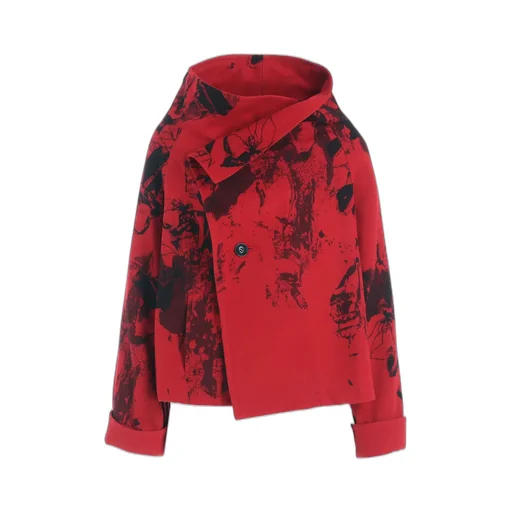 Wool Flower Print Wrap Coat