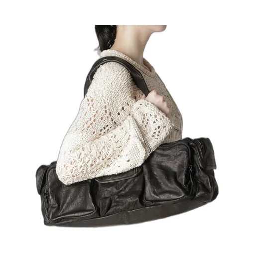 Twisted Soft Leather Pocket Boston Bag