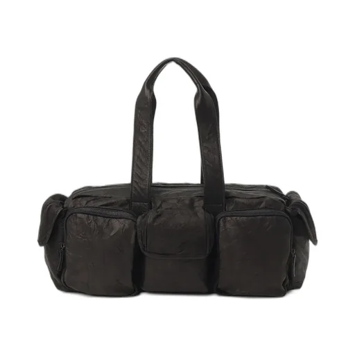 Twisted Soft Leather Pocket Boston Bag
