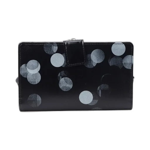 Dot Print Glossy Smooth Leather Long Wallet